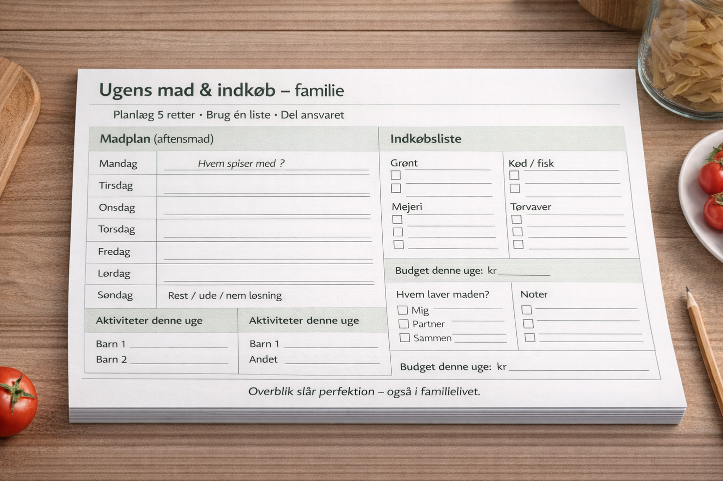IndkøbsTjek – Familie ugeblok til mad & indkøb (30 uger)