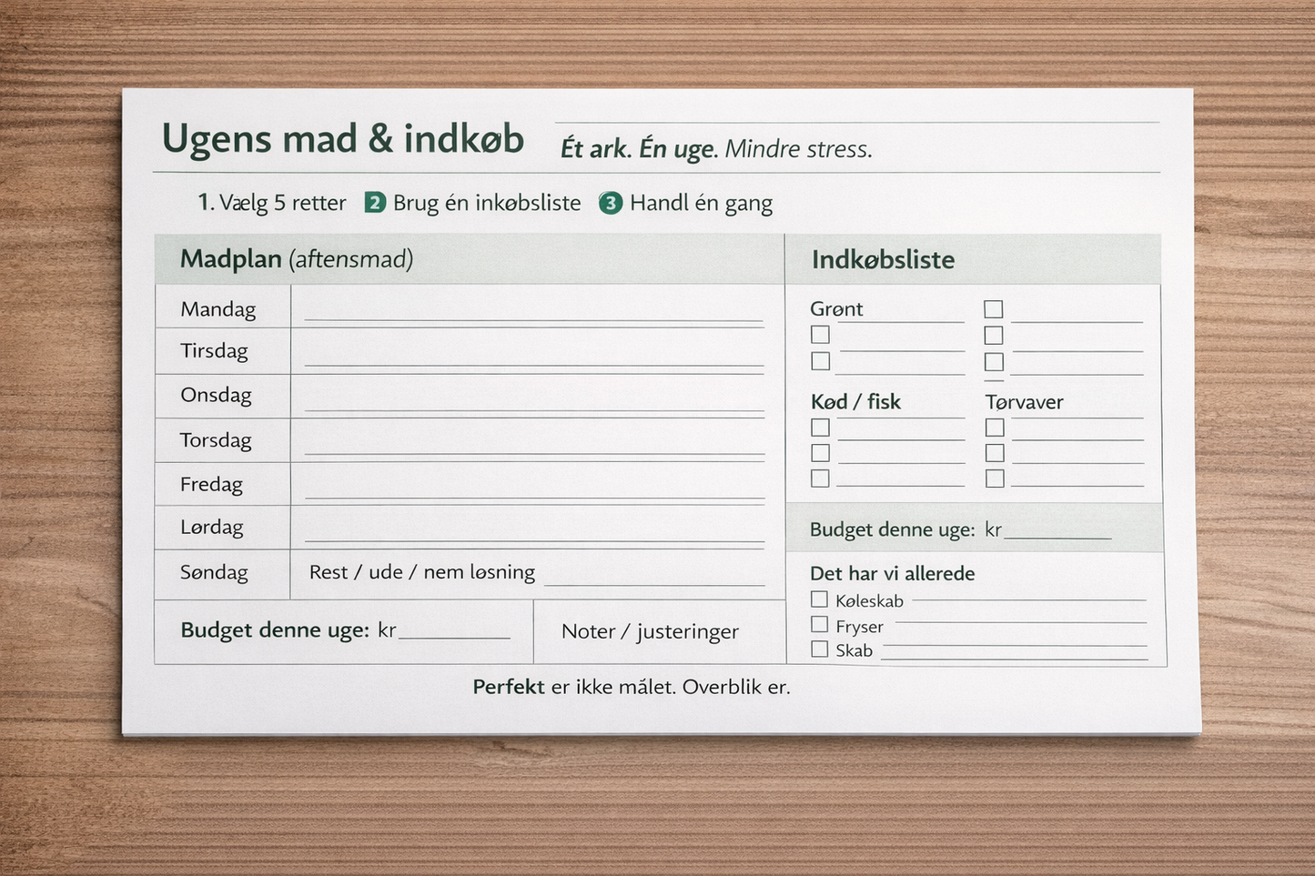 IndkøbsTjek – Ugeblok til mad & indkøb (30 uger)