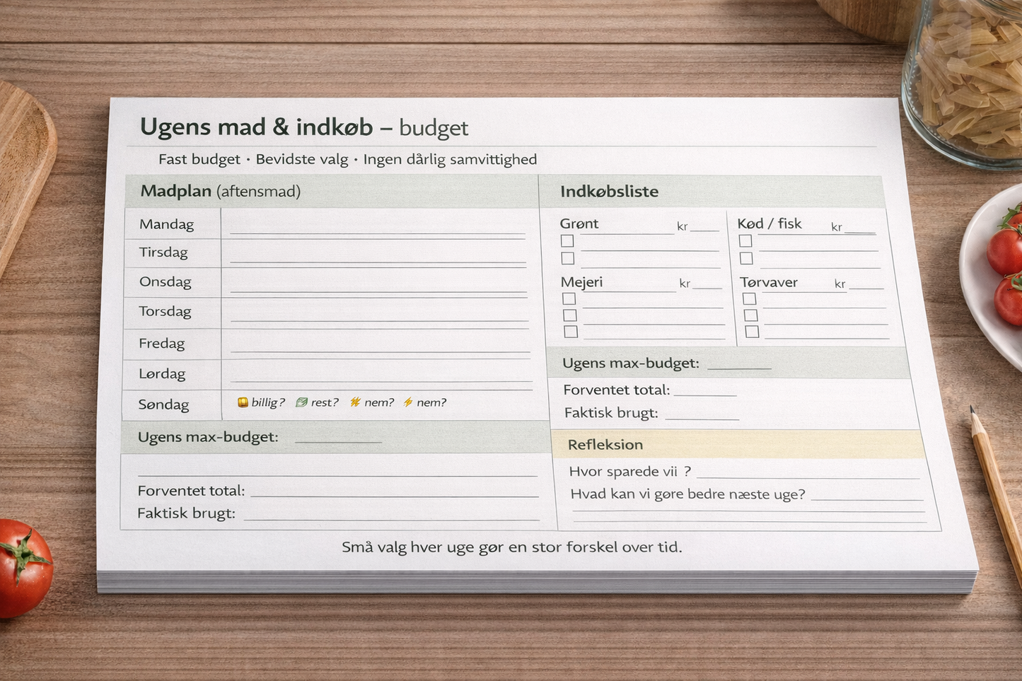 IndkøbsTjek – Budget ugeblok til mad & indkøb (30 uger)
